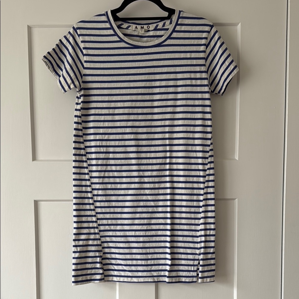 AMO White and Blue Striped Mini Dress